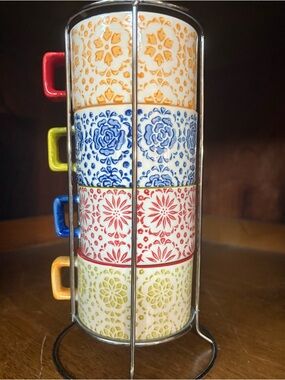 Pier 1 Hand Painted Stoneware Mugs
